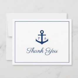 Tarjeta De Agradecimiento Ancla Monograma Azul Marino Boda Náutica