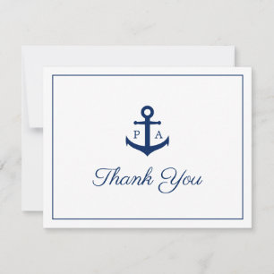 Tarjeta De Agradecimiento Ancla Monograma Azul Marino Boda Náutica