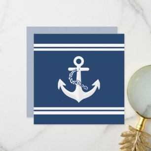 Tarjeta De Agradecimiento Ancla Náutica Vela Navegación Blanco Azul Marina