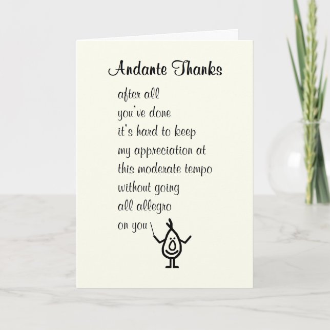 Tarjeta De Agradecimiento Andante Gracias Un Poema Gracioso Gracias (Anverso)