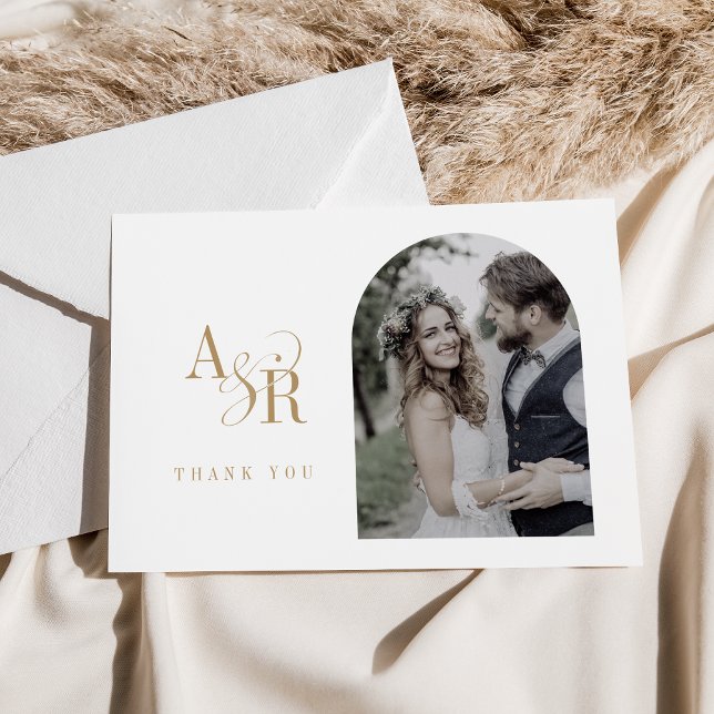 Tarjeta De Agradecimiento ANDREA Flat Simple Gold Boho Boda de fotografía mí (ANDREA Flat Simple Gold Boho Minimal Photo Wedding Thank You Card)