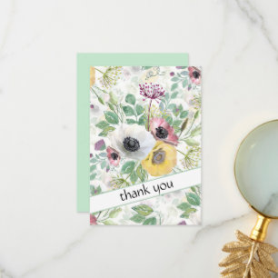 Tarjeta De Agradecimiento Anémonas rosas, blancas y amarillas.