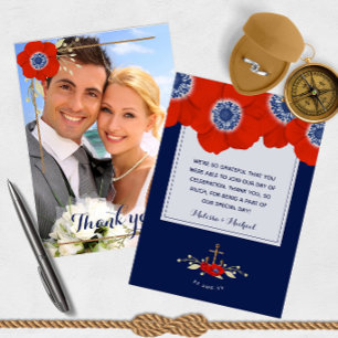 Tarjeta De Agradecimiento Anémones Náuticos Rojos Azul Blanco 📸 Foto Gracia