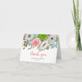 Tarjeta De Agradecimiento Anemones Rosas de las flores de primavera | Tarjet