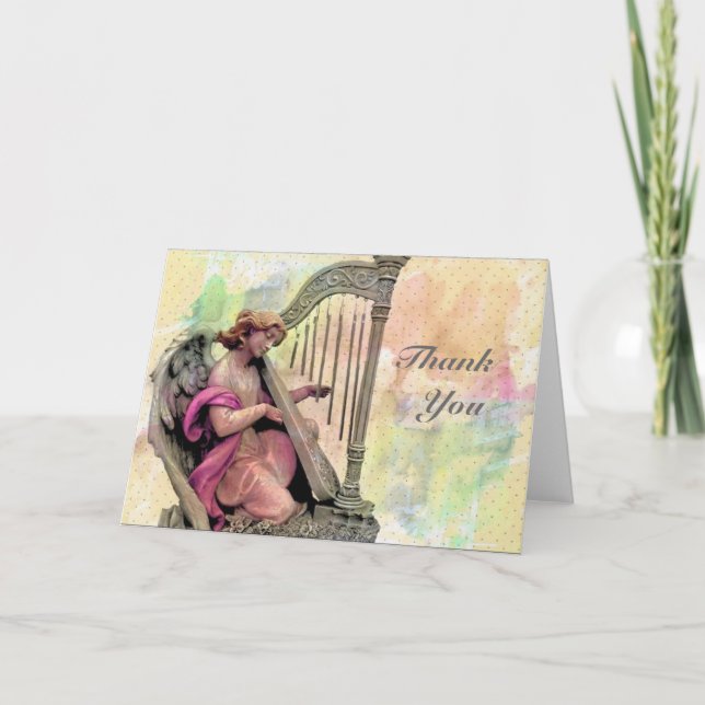 Tarjeta De Agradecimiento Angel con arpa Gracias (Anverso)