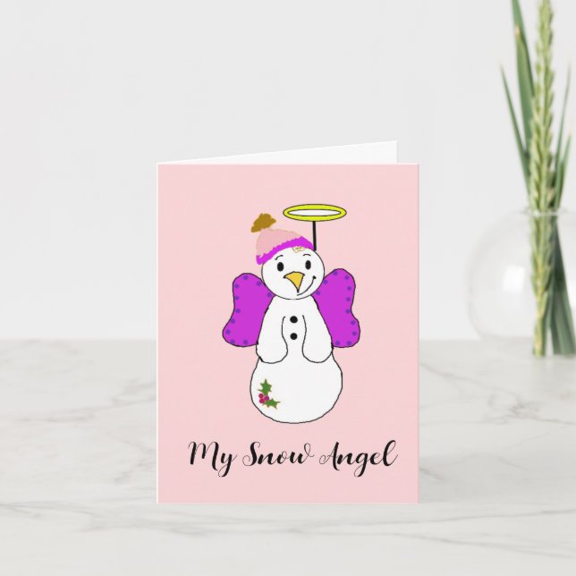 Tarjeta De Agradecimiento Angel de nieve púrpura y rosa gracias (Anverso)