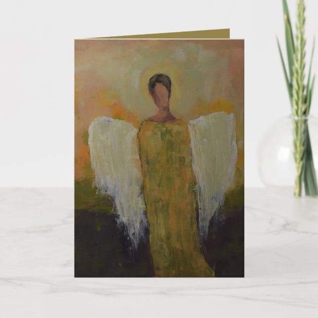 Tarjeta De Agradecimiento Ángel en blanco verde y dorado (Anverso)