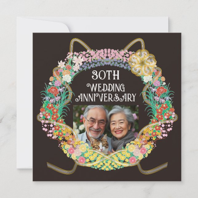 Tarjeta De Agradecimiento Anillo de flores japonesas y asiáticas con Mizuhik (Anverso)