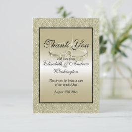 Tarjeta De Agradecimiento Anillos Bodas románticos, Boda Purpurina de oro