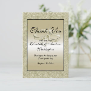 Tarjeta De Agradecimiento Anillos Bodas románticos, Boda Purpurina de oro