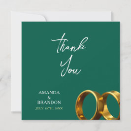 Tarjeta De Agradecimiento Anillos de boda esmeralda verde oro Chic