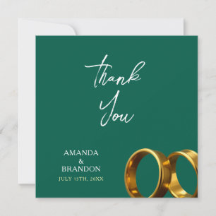 Tarjeta De Agradecimiento Anillos de boda esmeralda verde oro Chic