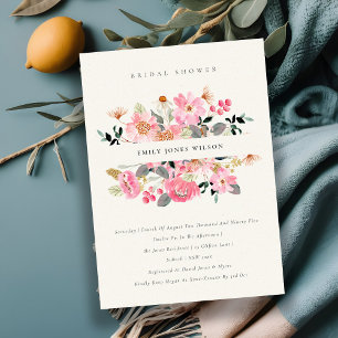 Tarjeta De Agradecimiento Animada acuarela rosa Floral Bridal Shower