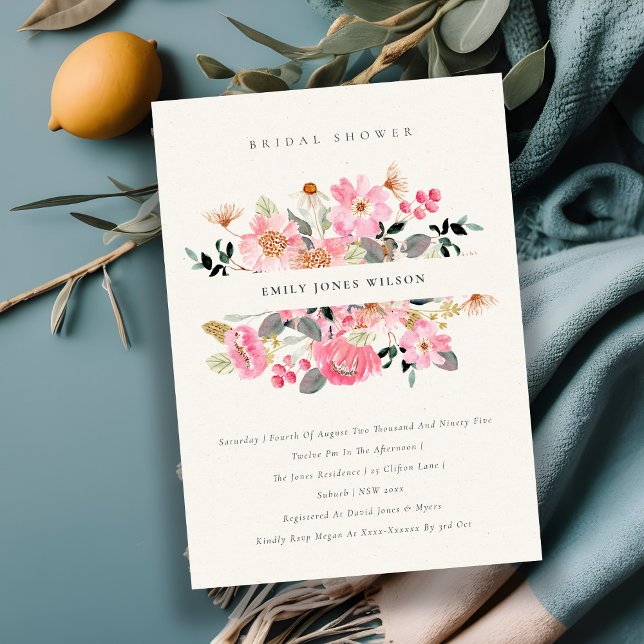 Tarjeta De Agradecimiento Animada acuarela rosa Floral Bridal Shower (Subido por el creador)