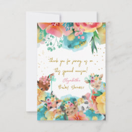 Tarjeta De Agradecimiento Animados adorables flores florecen niñas ducha