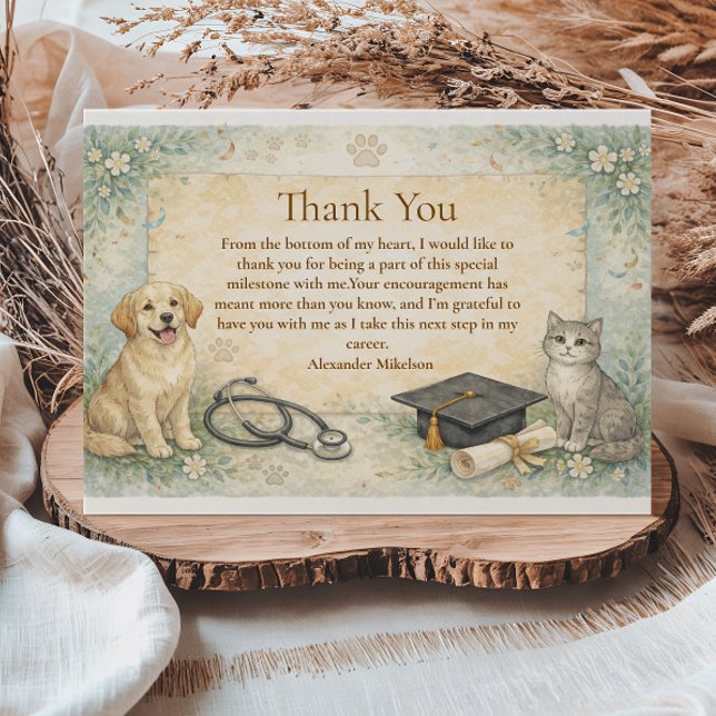 Tarjeta De Agradecimiento Animal Care White Coat Graduation (Subido por el creador)