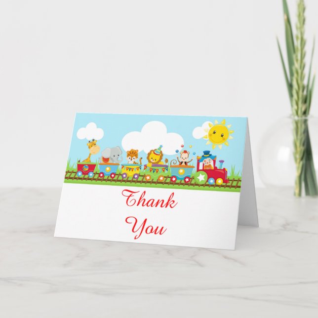 Tarjeta De Agradecimiento Animal Circus Train Kids Thank You (Anverso)