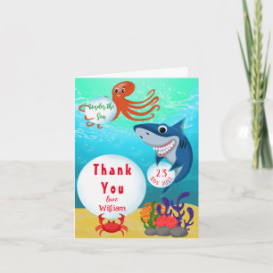 Tarjeta De Agradecimiento Animales Bajo El Mar Cumpleaños Infantil