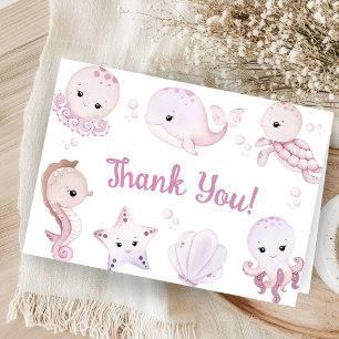 Tarjeta De Agradecimiento Animales Bebé de Tiburón Rosa Cumpleaños Niña Tarj
