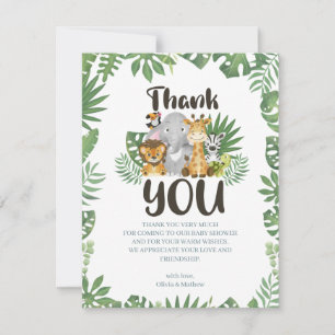 Tarjeta De Agradecimiento Animales Bebés Lindos de la Jungla Safari
