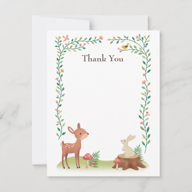 Tarjeta De Agradecimiento Animales caprichosos de Woodland (Anverso)