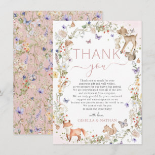 Tarjeta De Agradecimiento Animales caprichosos del bosque Fiesta de flores s