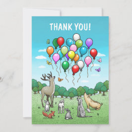 Tarjeta De Agradecimiento Animales con globos de cumpleaños