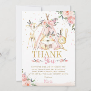 Tarjeta De Agradecimiento Animales Cute Woodland Boho Fiesta de Cumpleaños T