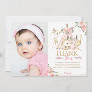 Tarjeta De Agradecimiento Animales Cute Woodland Foto de cumpleaños tribal B