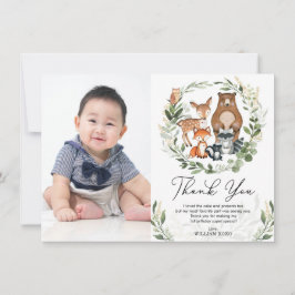 Tarjeta De Agradecimiento Animales Cute Woodland Verdor Oro cumpleaños
