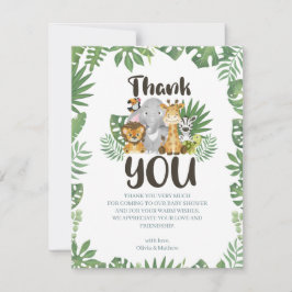 Tarjeta De Agradecimiento Animales de bebe de la jungla de Safari lindo 