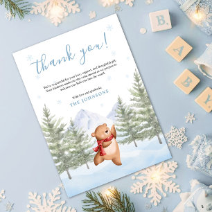 Tarjeta De Agradecimiento Animales de Bosque Invernal Baby Shower
