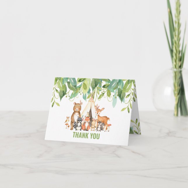 Tarjeta De Agradecimiento Animales de bosque tribal Baby Shower Neutral fore (Anverso)