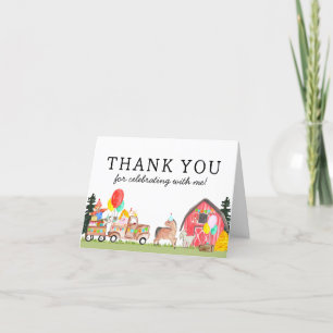 Tarjeta De Agradecimiento Animales de fiesta Camión Niños Granja Cumpleaños 