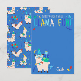 Tarjeta De Agradecimiento Animales de Fiesta de Cumpleaños de Llama Azul de