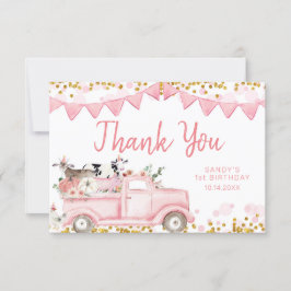Tarjeta De Agradecimiento Animales De Granja Calabaza Camión Rosa Por Cumple