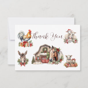 Tarjeta De Agradecimiento Animales de granja en invierno Navidad