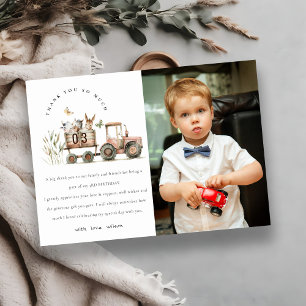 Tarjeta De Agradecimiento Animales de granja rojos tractor niños foto cumple