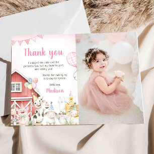 Tarjeta De Agradecimiento Animales de granja rosados lindos foto de cumpleañ