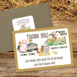 Tarjeta De Agradecimiento Animales de Granja y Sonidos Cumpleaños de Niños