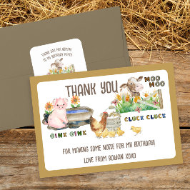 Tarjeta De Agradecimiento Animales de Granja y Sonidos Cumpleaños de Niños