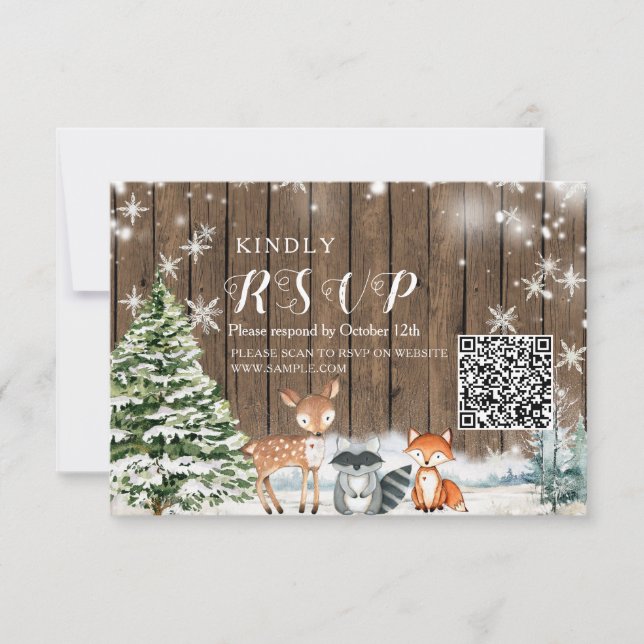 Tarjeta De Agradecimiento Animales de invierno Madera Copos de nieve Baby Sh (Anverso)