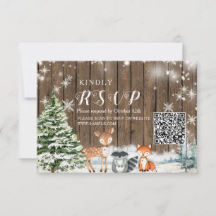 Tarjeta De Agradecimiento Animales de invierno Madera Copos de nieve Baby Sh