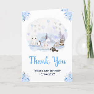 Tarjeta De Agradecimiento Animales de Invierno Mágico Fiesta de Cumpleaños G
