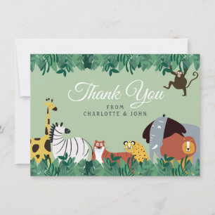 Tarjeta De Agradecimiento Animales de la Jungla Baby Shower Divertido