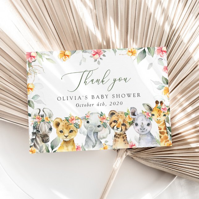 Tarjeta De Agradecimiento Animales de la jungla, Safari, Flores, Baby Shower (Subido por el creador)