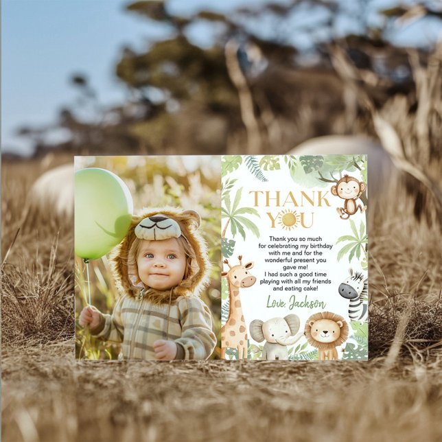 Tarjeta De Agradecimiento Animales de la Jungla Safari Foto de Cumpleaños (Subido por el creador)