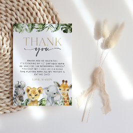 Tarjeta De Agradecimiento Animales de la jungla, Safari, Salvaje, Primer Cum