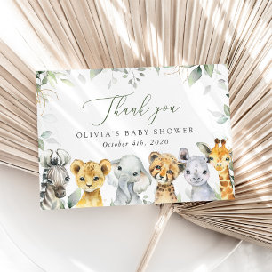 Tarjeta De Agradecimiento Animales de la selva, Safari, Salvaje, Baby Shower