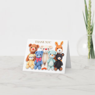 Tarjeta De Agradecimiento Animales de Peluche Tejidos al Crochet Gracias